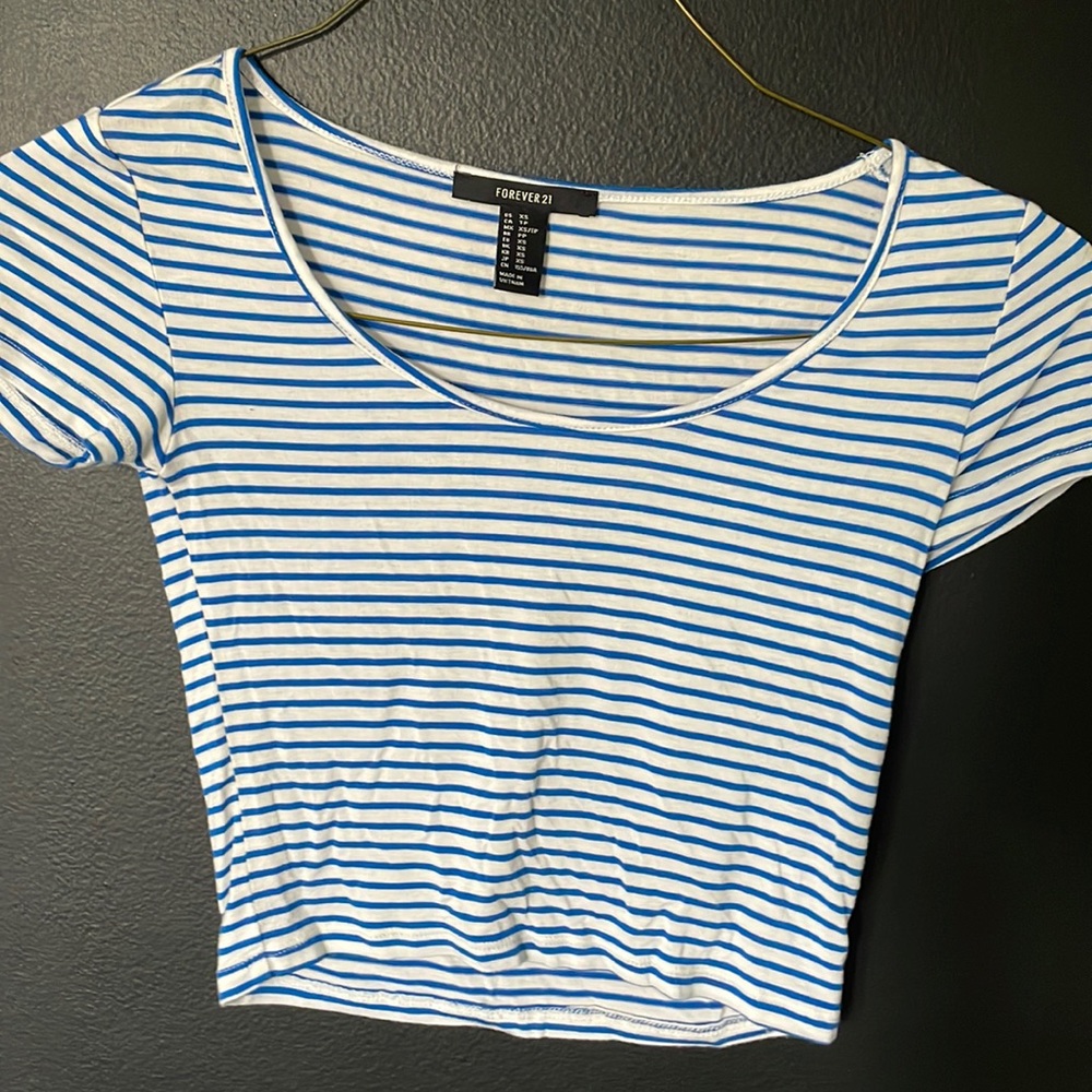 Blue and white striped crop top